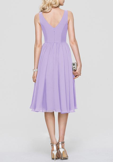 Buy Women Lilac A-Line V-Neck Knee-Length Chiffon Cocktail Dress ...