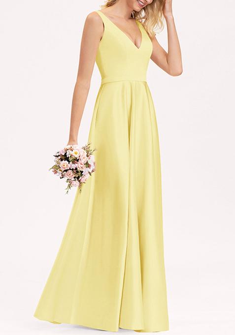 Ivory A-line V-Neck Satin Gown