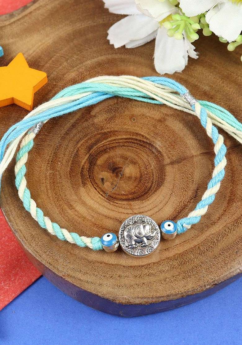 Elephant Evil Eye Kids Bracelet Rakhi With Roli Chawal - Indya