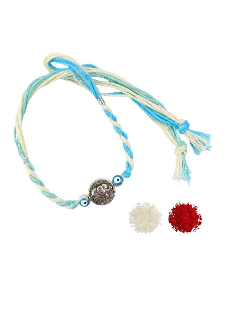 Elephant Evil Eye Kids Bracelet Rakhi With Roli Chawal - Indya