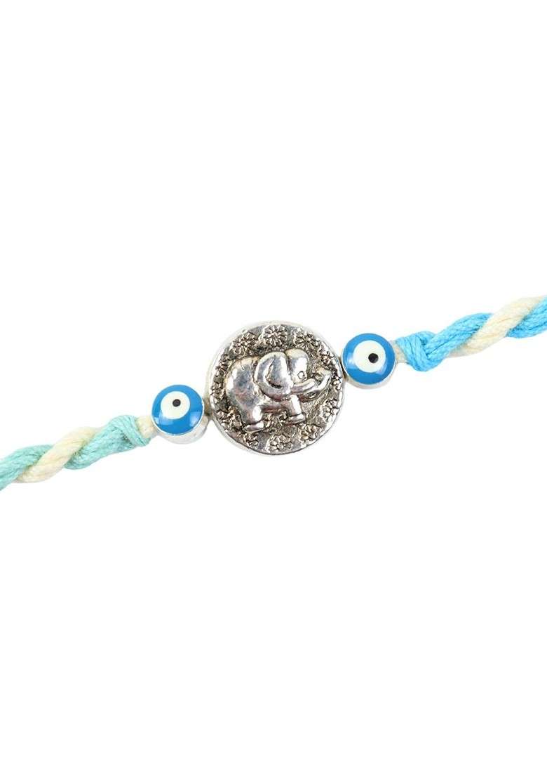 Elephant Evil Eye Kids Bracelet Rakhi With Roli Chawal - Indya