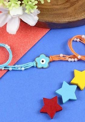 Flower Evil Eye Kids Bracelet Rakhi With Roli Chawal