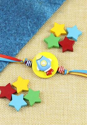 Yellow Rocket Kids Thread Rakhi With Roli Chawal