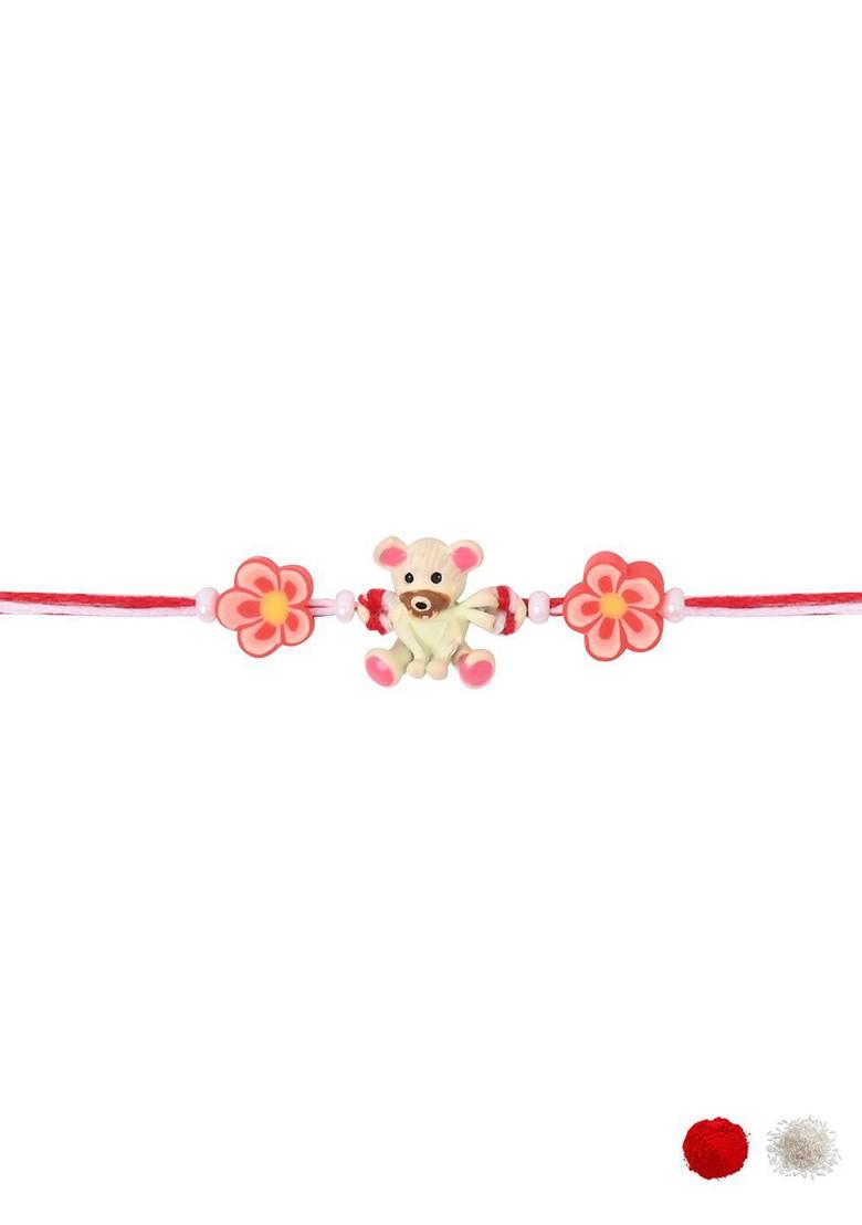 Red Cartoon Kids Thread Rakhi With Roli Chawal