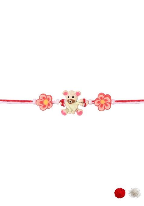 Red Cartoon Kids Thread Rakhi With Roli Chawal