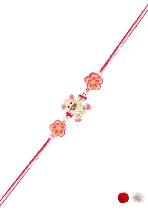 Red Cartoon Kids Thread Rakhi With Roli Chawal