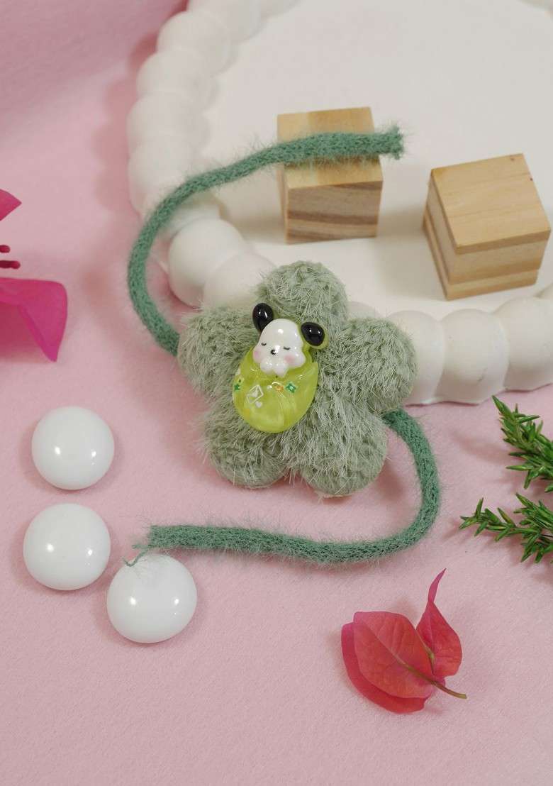 Green Cartoon Kids Thread Rakhi - Indya