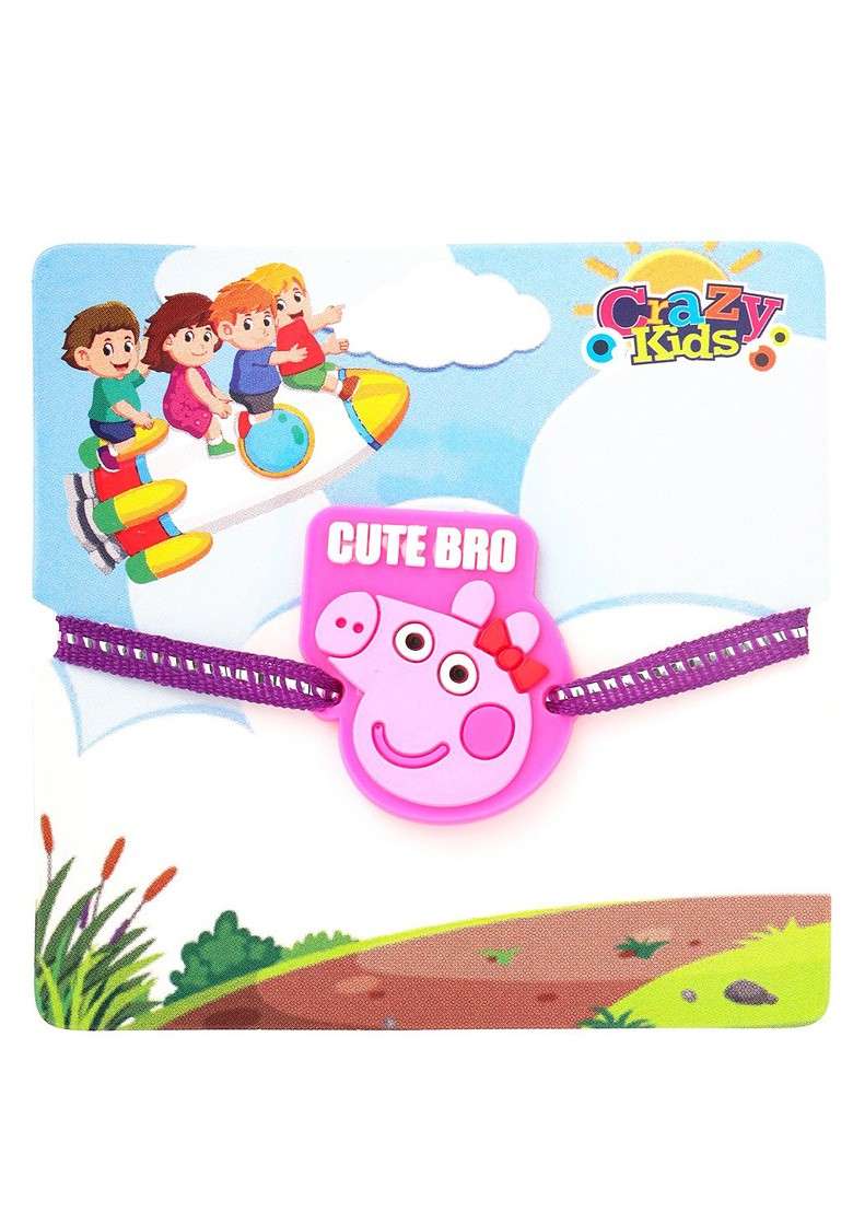 Stylish Pink Cartoon Character Kids Rakhi With Roli Chawal Chandan And Mishri - Indya