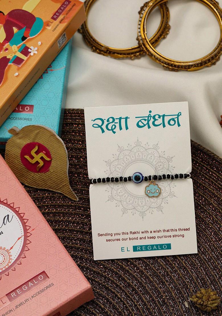 Kids Beaded Rakhi With Roli Rice And Greeting Card