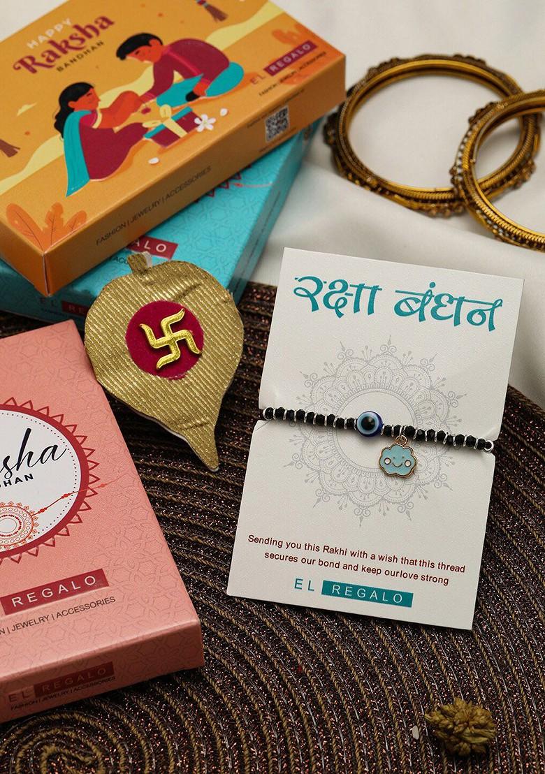 Kids Beaded Rakhi With Roli Rice And Greeting Card