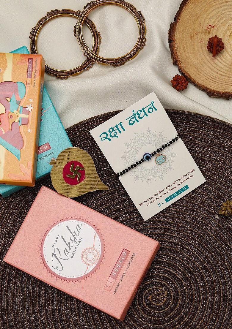 Kids Beaded Rakhi With Roli Rice And Greeting Card