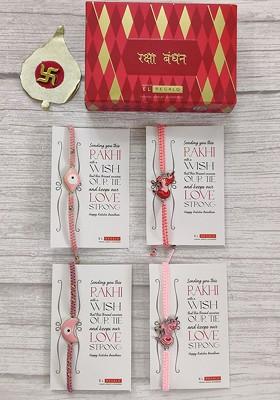 Pack Of 4 Kids Pink Rakhi Gift Set
