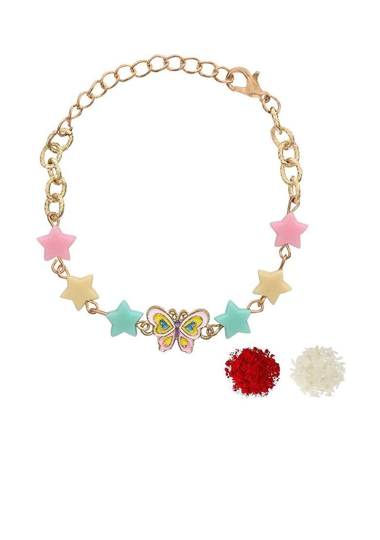 Butterfly Charm Stars Bracelet Rakhi With Roli Chawal - Indya