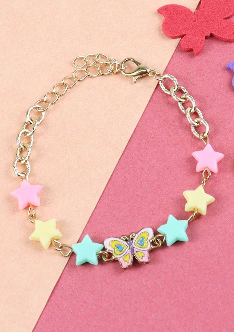 Butterfly Charm Stars Bracelet Rakhi With Roli Chawal - Indya