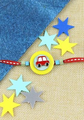 Red Boys Car Thread Rakhi With Roli Chawal