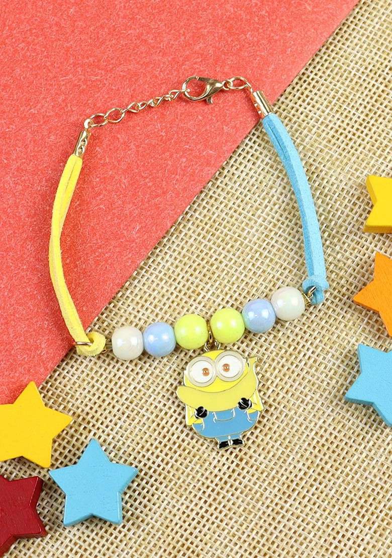 Minion Kids Wraparound Bracelet Rakhi With Roli Chawal - Indya