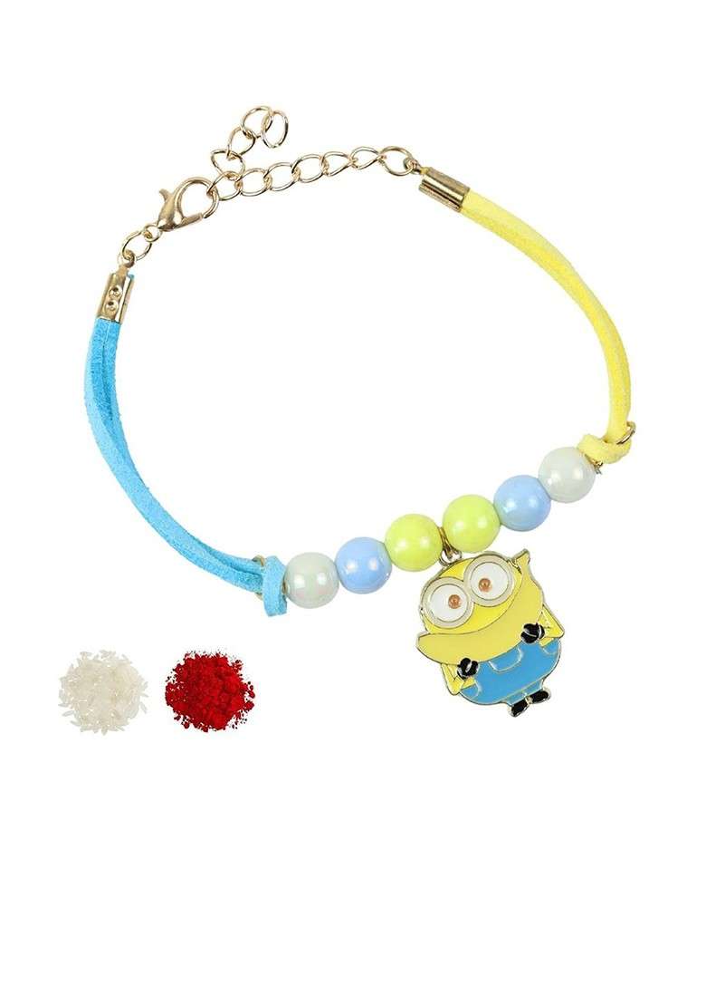 Minion Kids Wraparound Bracelet Rakhi With Roli Chawal - Indya