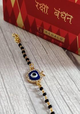 Gold Blue Evil Eye Stonestudded Nazaria Rakhi For Baby