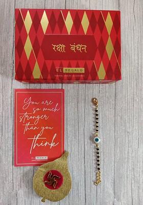 Gold Coloured White Evil Eye Rakhi For Baby With Greeting Card Set