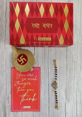 Baby Gold Coloured Black Evil Eye Rakhi With Roli Chawal And Rakhi Card