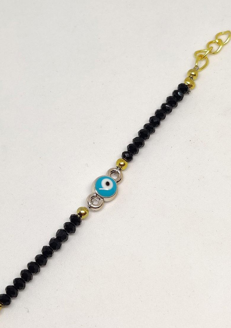 Gold Blue Evil Eye Wrap Around Rakhi For Baby With Roli Chawal Combo Set