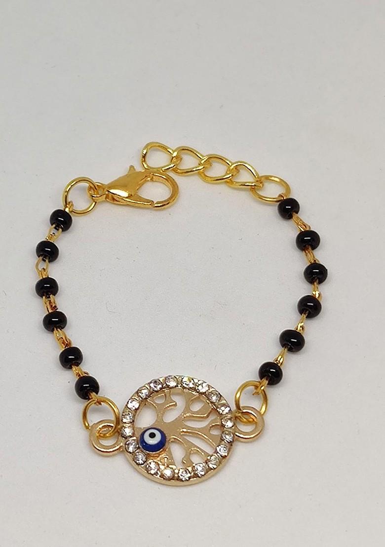 Baby Gold Coloured Black Evil Eye Rakhi With Greeting Card - Indya