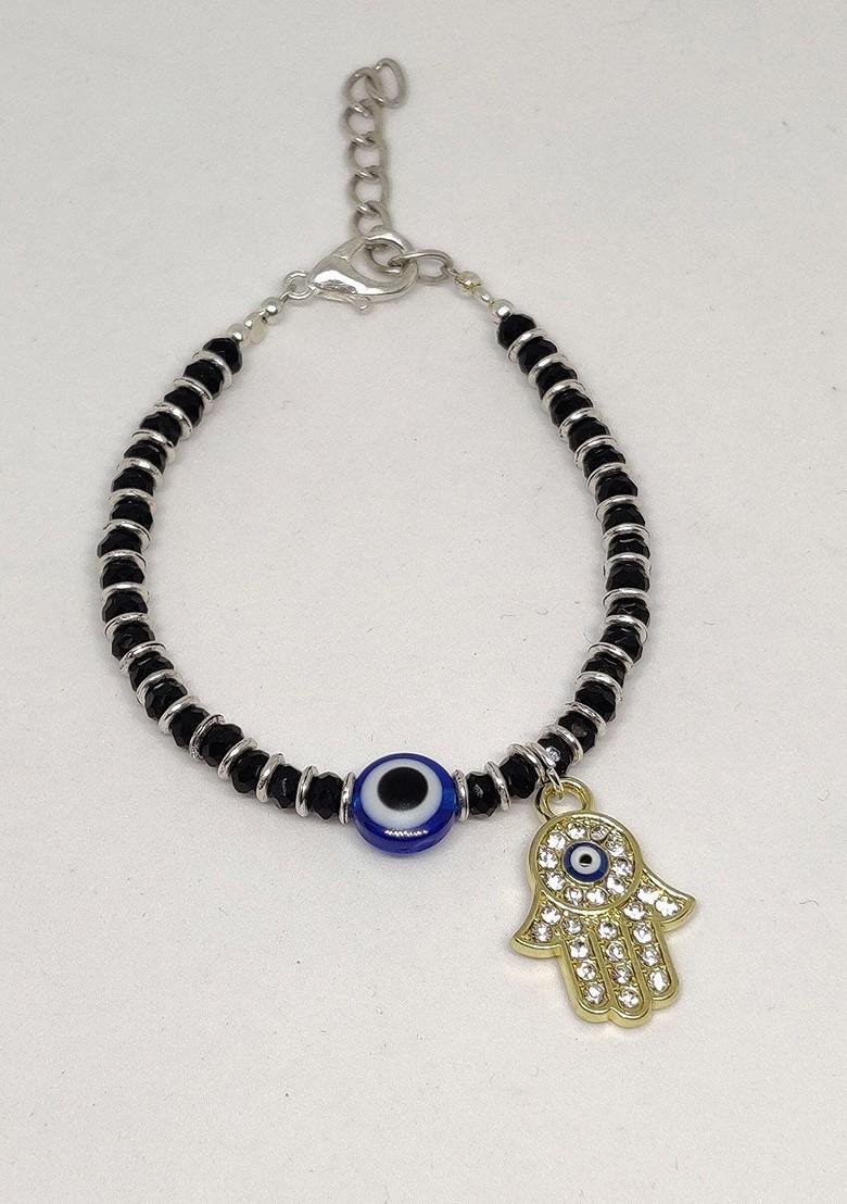 Gold Coloured Black Evil Eye Baby Rakhi With Roli Chawal Raksha Bandhan Card