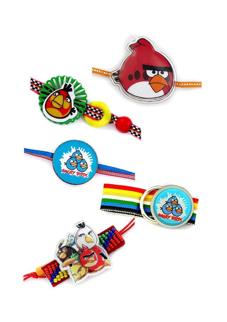 Kids Unisex Set Of 5 Angry Bird Theme Rakhi - Indya