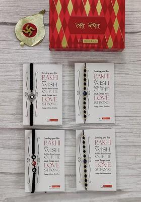 Set Of 4 Evil Eye Wrap Around Rakhi With Roli Chawal And Greeting Card
