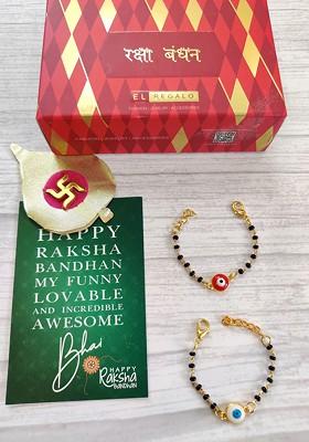 Pack Of 2 Unisex Kids Goldtoned Beaded Evil Eye Rakhi