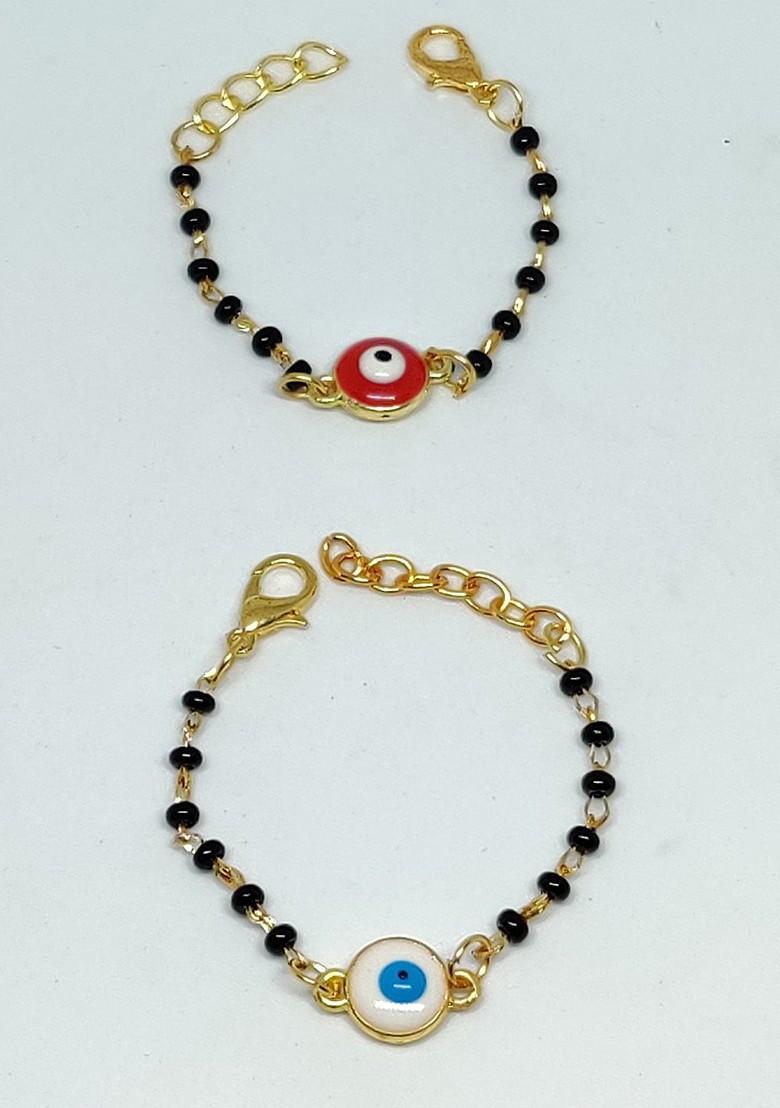 Pack Of 2 Unisex Kids Goldtoned Beaded Evil Eye Rakhi - Indya