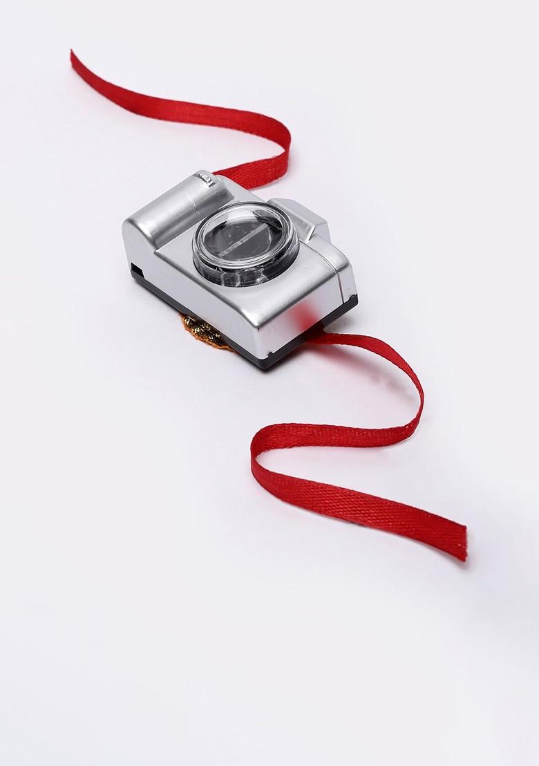 Boys Grey And Red Solid Camerashaped Rakhi With Roli Chawal - Indya