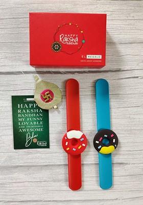 Kids Blue Red Set Of 2 Rakhi Combo With Card And Roli Chawal