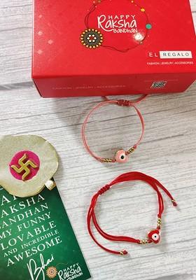 Kids Pack Of 2 Red Rakhi Combo With Card And Roli Chawal Shagun