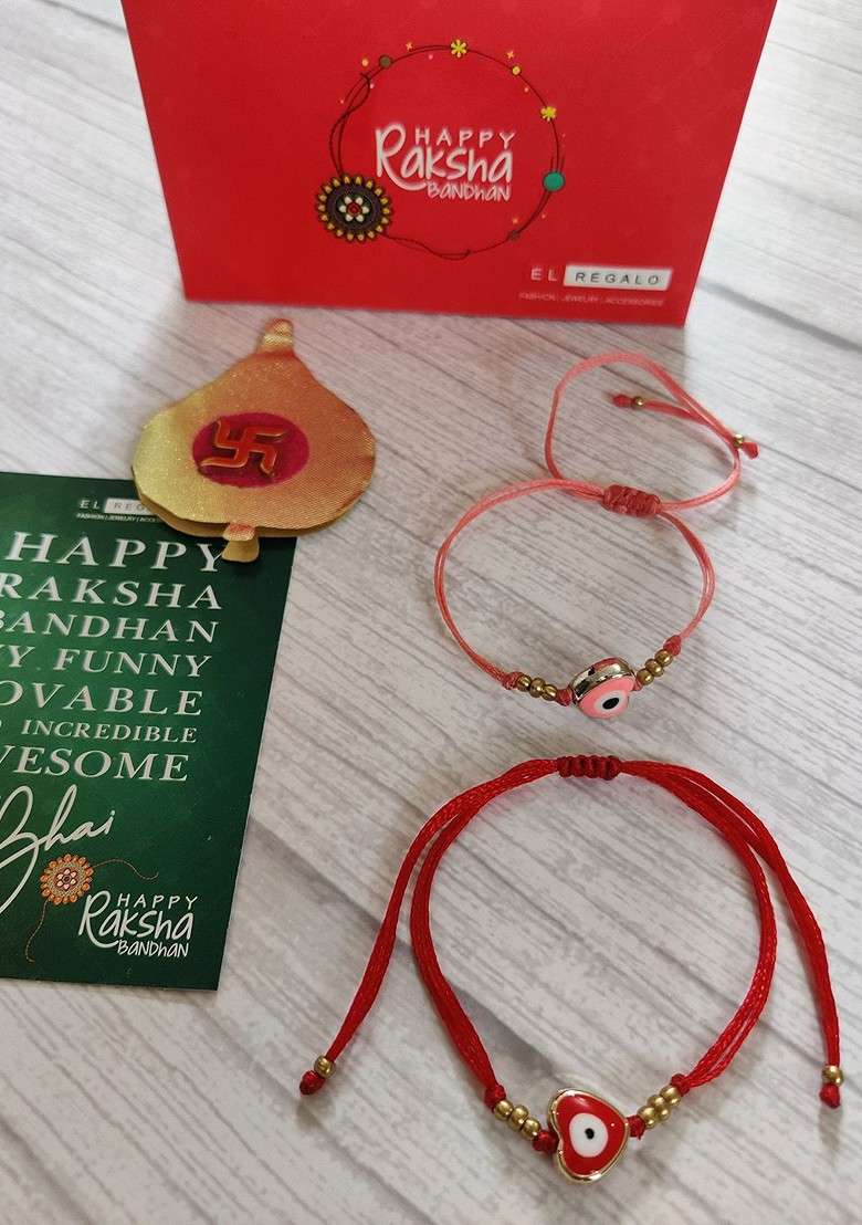 Kids Pack Of 2 Red Rakhi Combo With Card And Roli Chawal Shagun - Indya