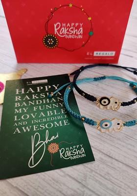 Kids Turquoise Blue Black Set Of 2 Rakhi With Roli Chawal And Card