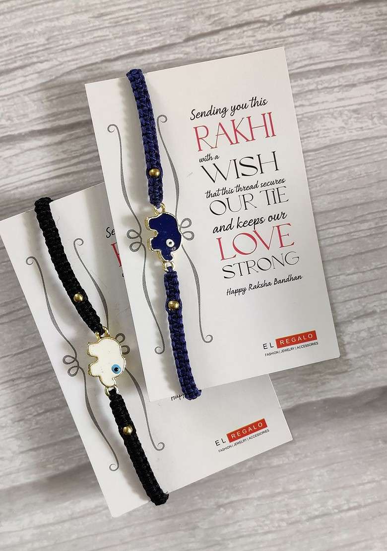 Kids Set Of 2 Black And Blue Rakhi Combo With Card And Roli Chawal - Indya