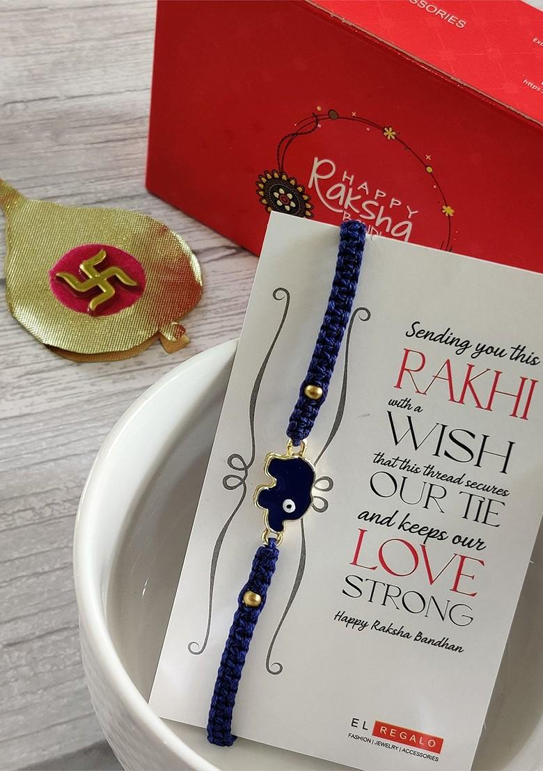Blue And Goldtoned Stonestudded Rakhi - Indya