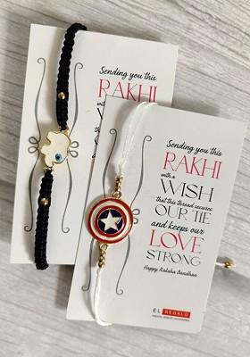 Kids Set Of 2 Blue Red Wraparound Rakhi Greeting Card Combo