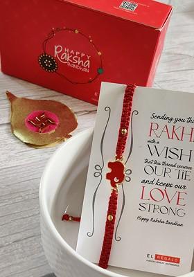Red And Gold Toned Wraparound Rakhi And Greeting Card Combo