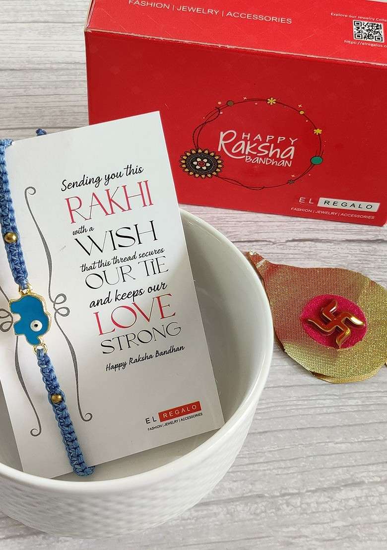 Crazy Corner Gold Toned Rakhi With Roli Chawal - Indya