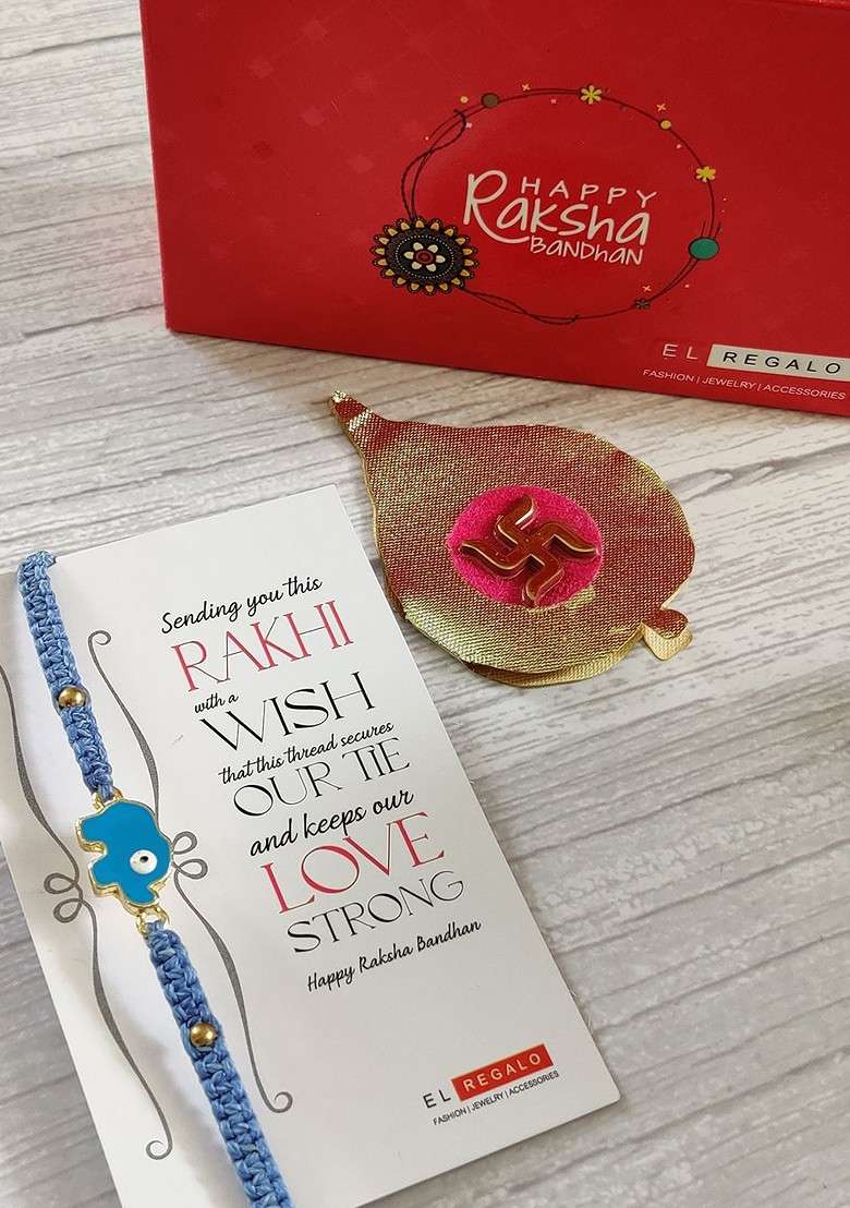 Crazy Corner Gold Toned Rakhi With Roli Chawal - Indya