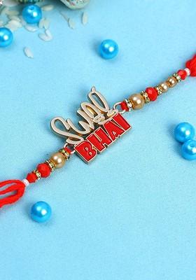 Kids Red And Golden Swag Bhai Motif Rakhi