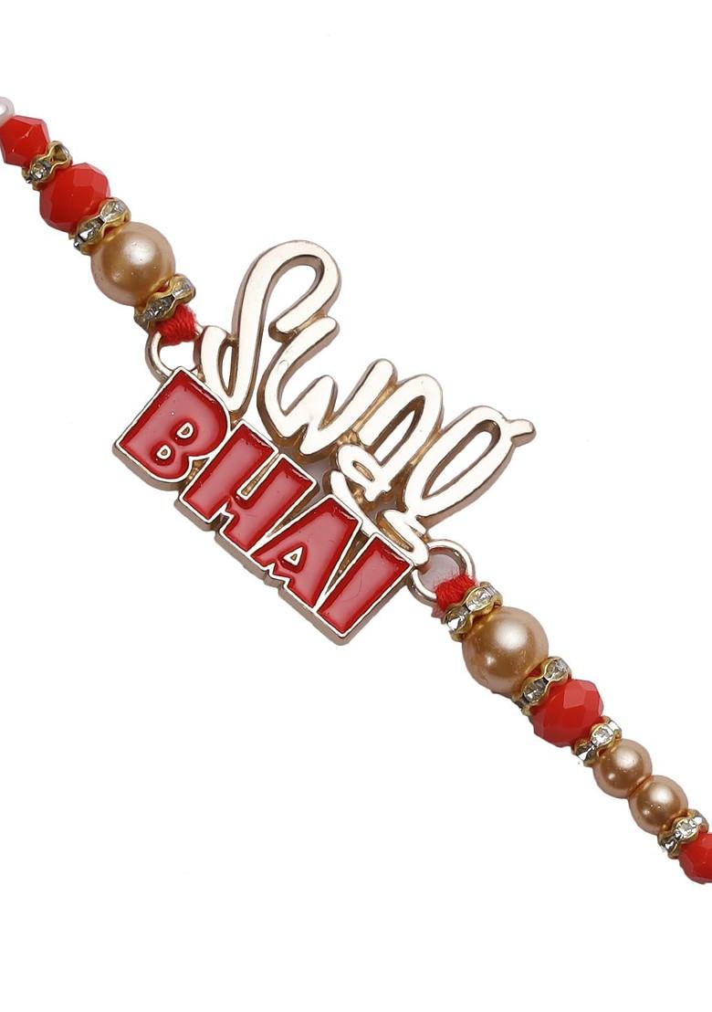 Kids Red And Golden Swag Bhai Motif Rakhi - Indya