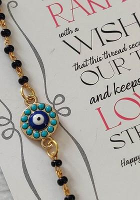 Kids Blue Nazaria Rakhi Combo With Greeting Card And Roli Chawal Shagun