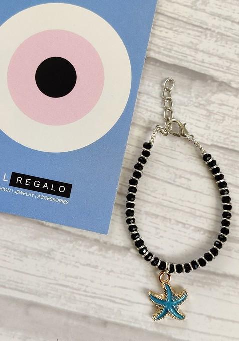 Unisex Blue Nazaria Rakhi Combo With Greeting Card And Roli Chawal Shagun