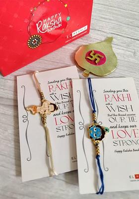 Kids Blue 2 Rakhi Greeting Card Combo With Card And Roli Chawal Shagun