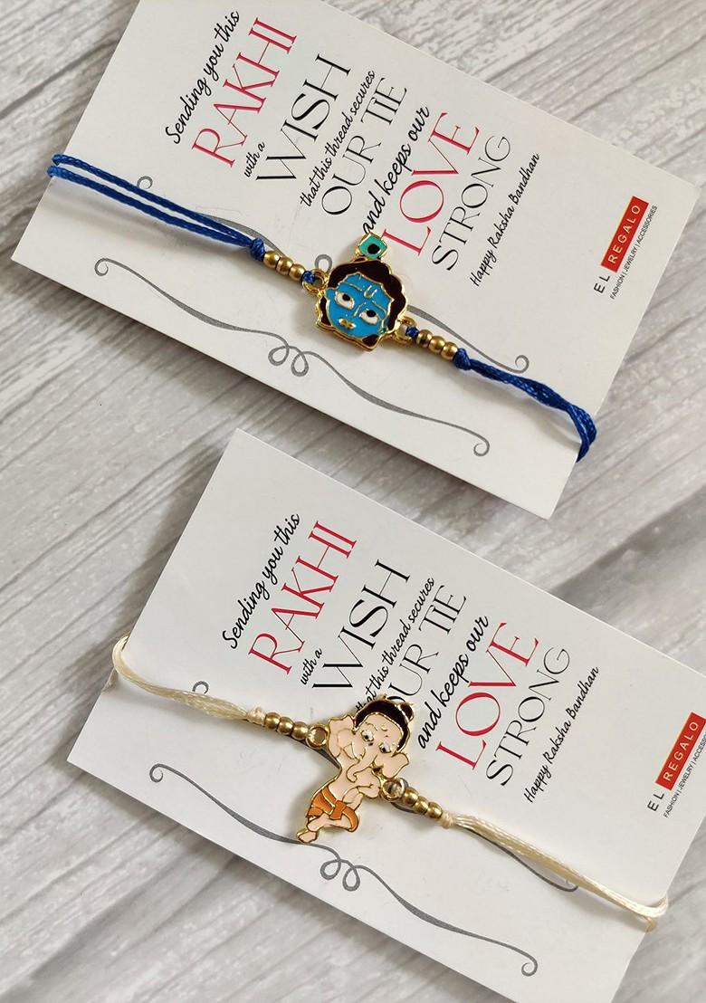 Kids Blue 2 Rakhi Greeting Card Combo With Card And Roli Chawal Shagun - Indya