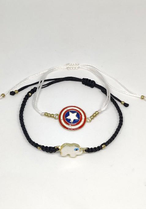 Kids Pack Of 2 Black White Beaded Rakhi Combo With Card And Roli Chawal