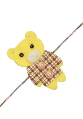 Boys Yellow Bear Designed And Pink Threaded Rakhi